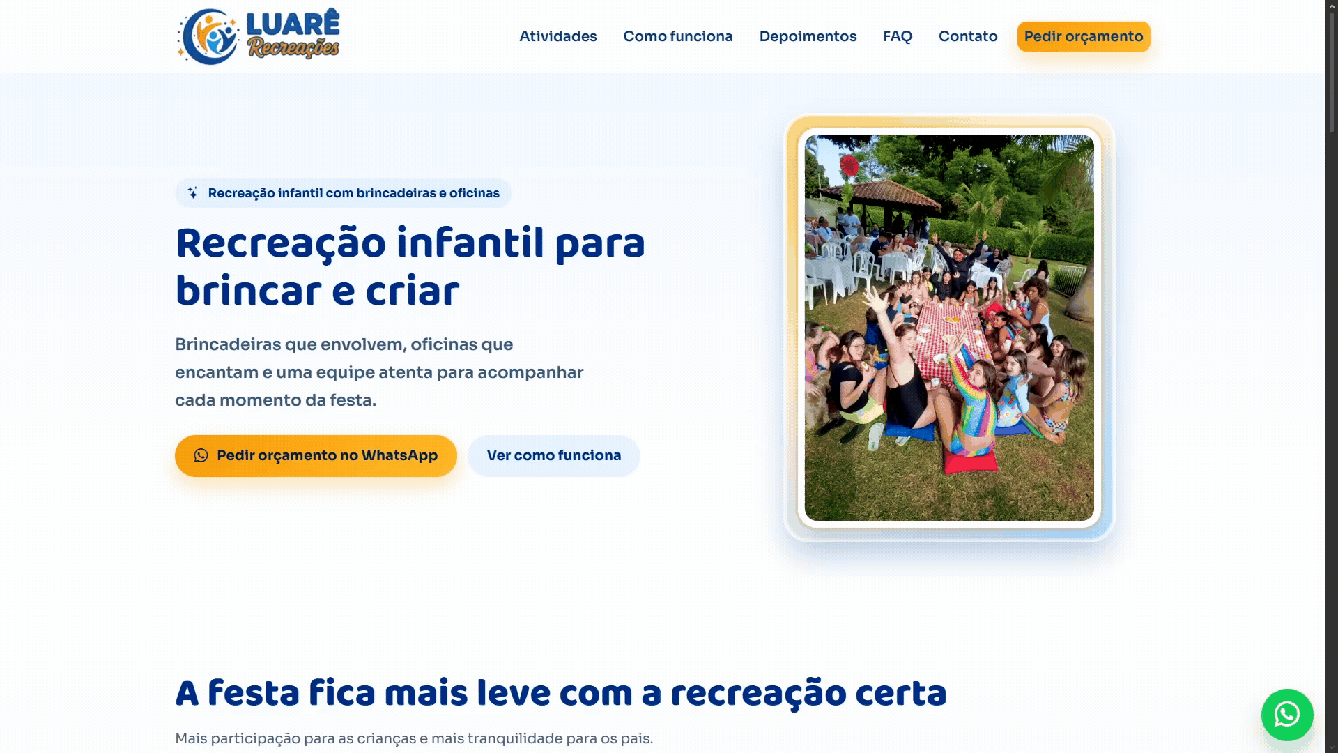 Preview do site Luarê Recreações